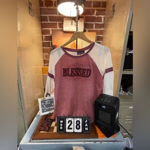 Textured Lettering 3/4-Sleeve Blessed Graphic Tee